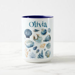 Blue Seashells Summer Mug | Custom Name Mugg