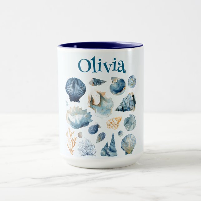 Blue Seashells Summer Mug | Custom Name Mugg (Center)