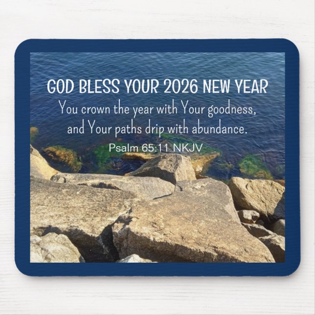 Blue Seashore God Bless New Year 2026 Bible Verse Musmatta (Framsidan)