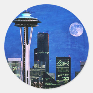 Blue Seattle Downtown Skyline Runt Klistermärke