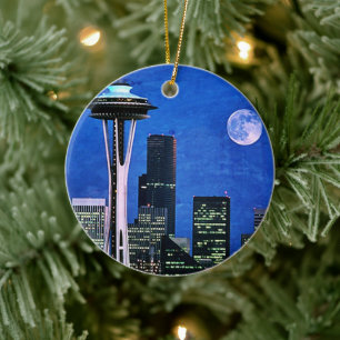 Blue Seattle Skyline God jul Julgransprydnad Keramik