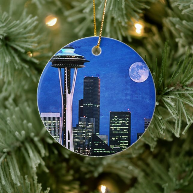 Blue Seattle Skyline God jul Julgransprydnad Keramik (Träd)