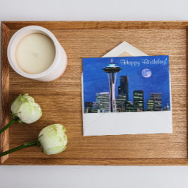 Blue Seattle Skyline Grattis på födelsedagen Kort
