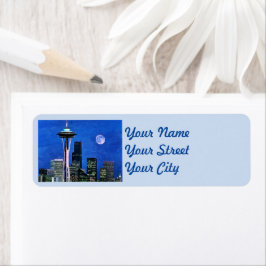 Blue Seattle Skyline Returadress Etikett