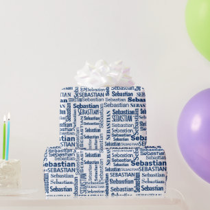 Blue Sebastian Namn On White Presentpapper