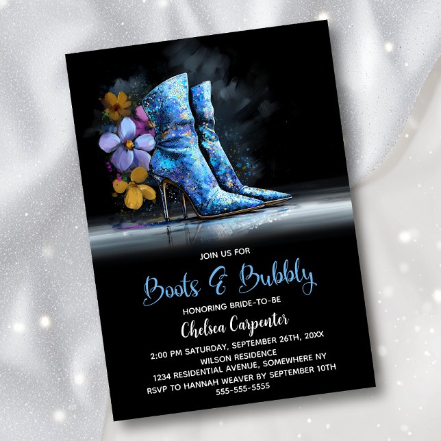 Blue Sequin Boots and Bubbly Bridal Shower Inbjudningar (Skapare uppladdad)