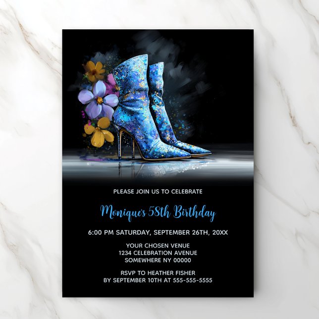 Blue Sequin Boots Any Age Birthday Party Inbjudningar (Skapare uppladdad)