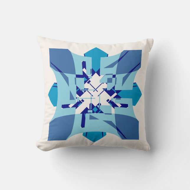 Blue Shades on Off-white Abstract Flower Art Motif Kudde (Framsida)