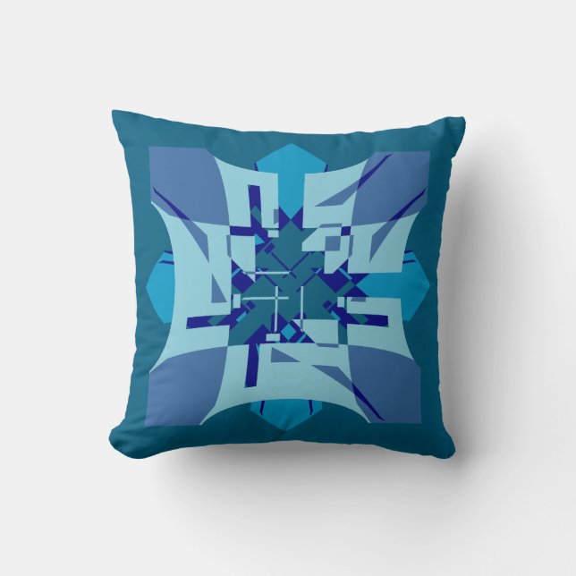 Blue Shades on Turquoise Abstract Flower Art Motif Kudde (Framsida)