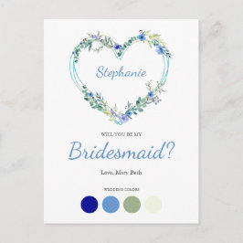 Blue Shades Wreath Heart for Bridesmaids Proposal Inbjudan Vykort