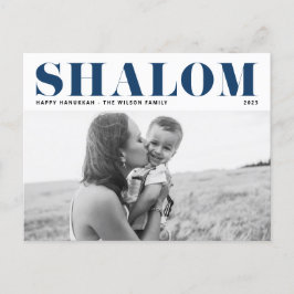 Blue Shalom Bold Typography Hanukkah Photo Helg Vykort