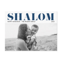 Blue Shalom Bold Typography Hanukkah Photo