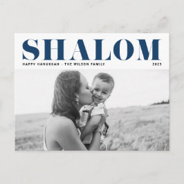 Blue Shalom Bold Typography Hanukkah Photo Helg Vykort
