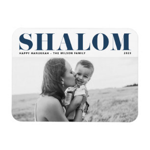 Blue Shalom Bold Typography Lycklig Hanukkah Photo Magnet