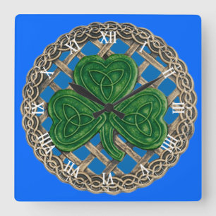 Blue Shamrock & Celtic Knots Roman Numeral Clock Fyrkantig Klocka