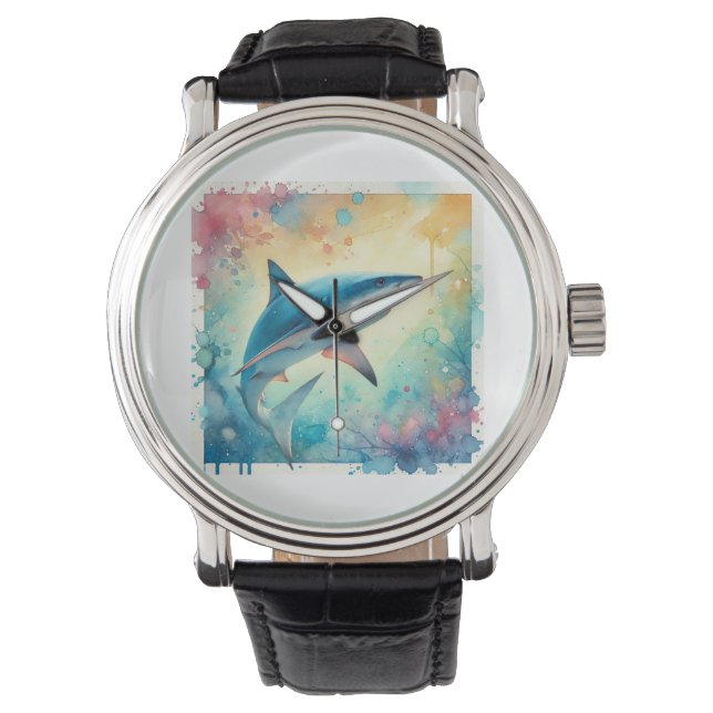Blue Shark 070824AREF119 - Watercolor Armbandsur (Framsida)