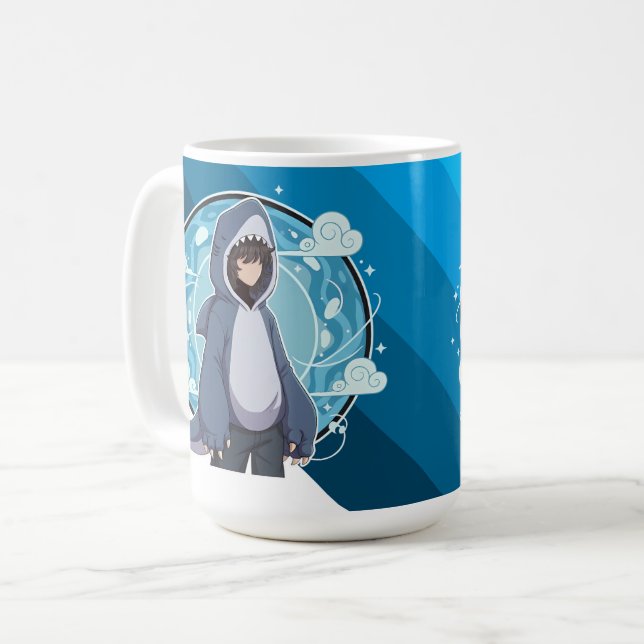 Blue Shark Boy Anime Art Kaffemugg (Framsida vänster)