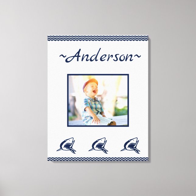 Blue Shark Nautical Navy Photo Ram Canvastryck (Framsida)