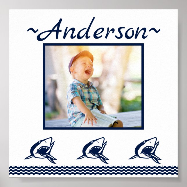 Blue Shark Nautical Navy Photo Ram Poster (Framsidan)