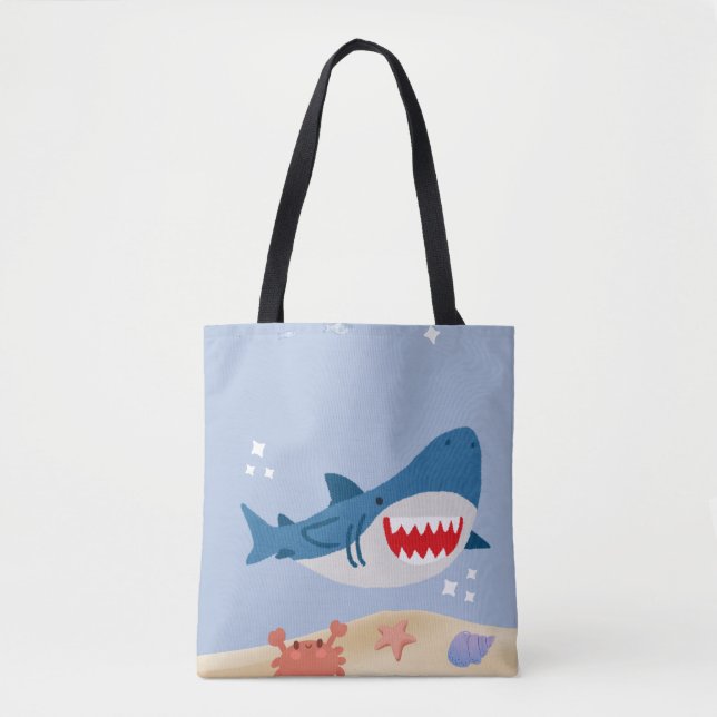Blue shark tote bag tygkasse (Framsida)