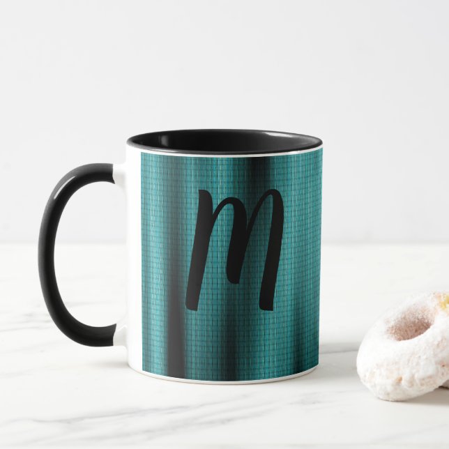 Blue Sheen Struktur personalize Monogram Mugg (Med munk)