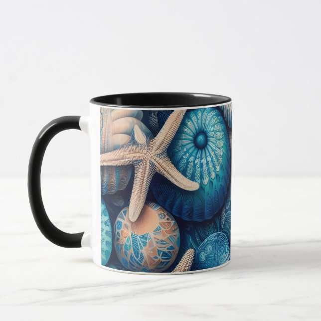 Blue Shells Beach Batik Starfish Sand Dollar Mugg (Vänster)