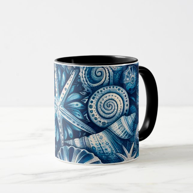 Blue Shells  Starfish Sand Dollar Nautical Theme Mugg (Framsida höger)