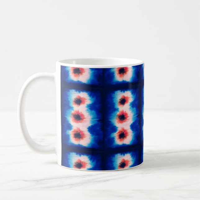 Blue Shibori Mönster Tie Dye Art Kaffemugg (Vänster)