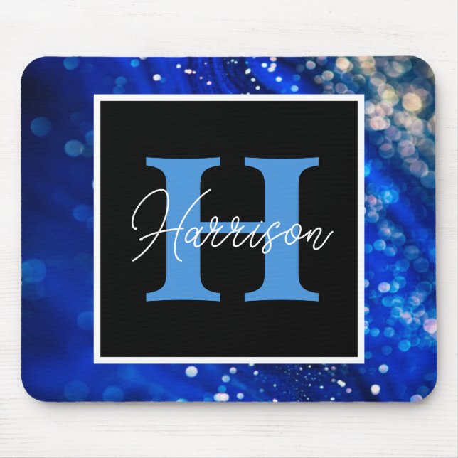 Blue Shimmer Namn & Monogram Musmatta (Framsidan)