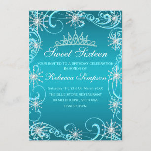 Blue Shimmer Snowflake Birthday Inbjudan