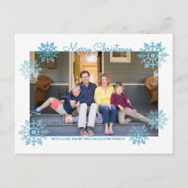 Blue Shimmering Chic Snowflake Helgdag Photo Helg Vykort