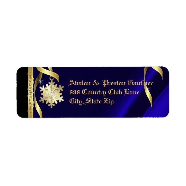 Blue Shimmering Snowflake-juladressetikett Returadress Etikett (Framsidan)