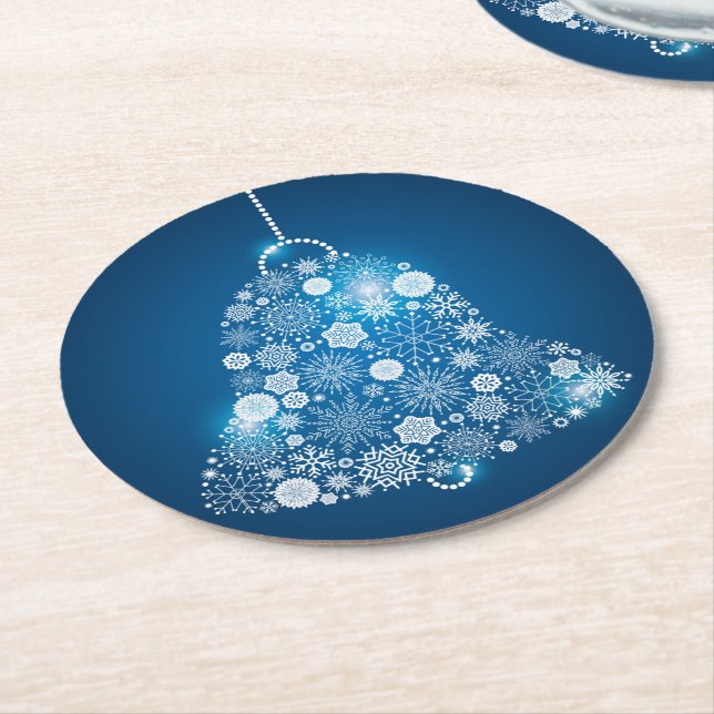 Blue & Shinning White Snowflakes Christmas Bell Underlägg Papper Rund (Vinklad)