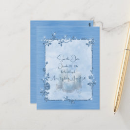 Blue Shiny Elegant Sparkly Save the Date Vykort