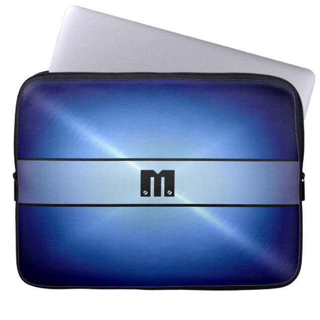 Blue Shiny Stainless Steel Metall Laptop Sleeve (Framsidan)