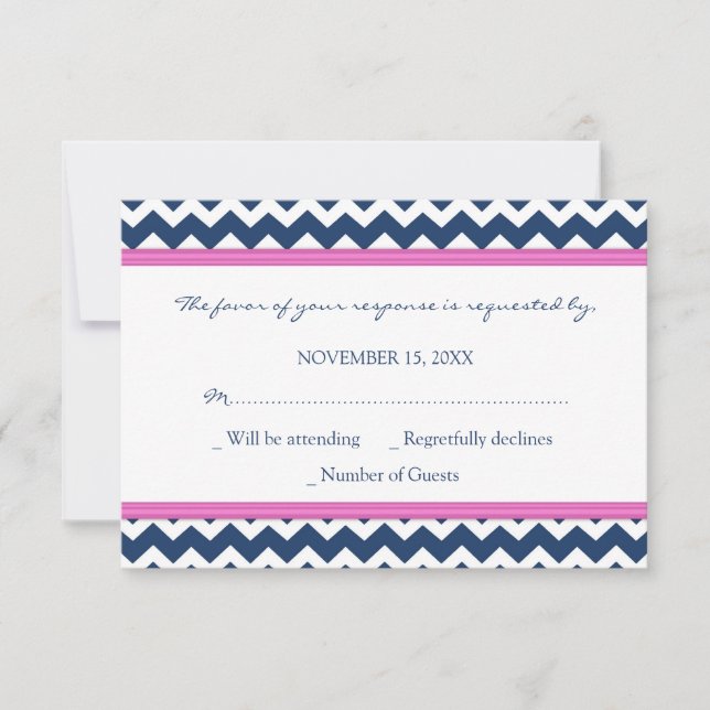 Blue Shock rosa Chevron OSA Bröllop Card Kort (Framsida)