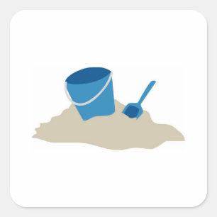 Blue Shovel och Pail Fyrkantigt Klistermärke