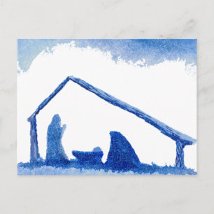 Blue Silhouette Ntivity Scene Vykort