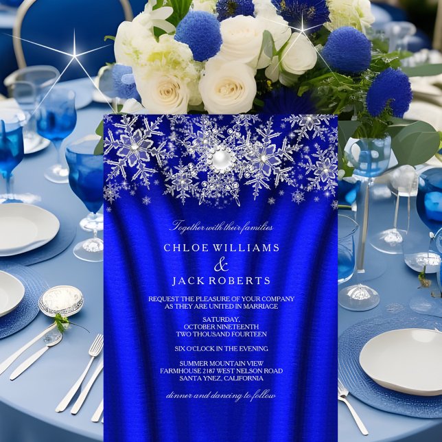 Blue Silke Pearl Snowflake Silver Winter Wedding Inbjudningar (Skapare uppladdad)