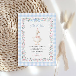 Blue Silly Goose Floral Gingham Birthday Tack Kort