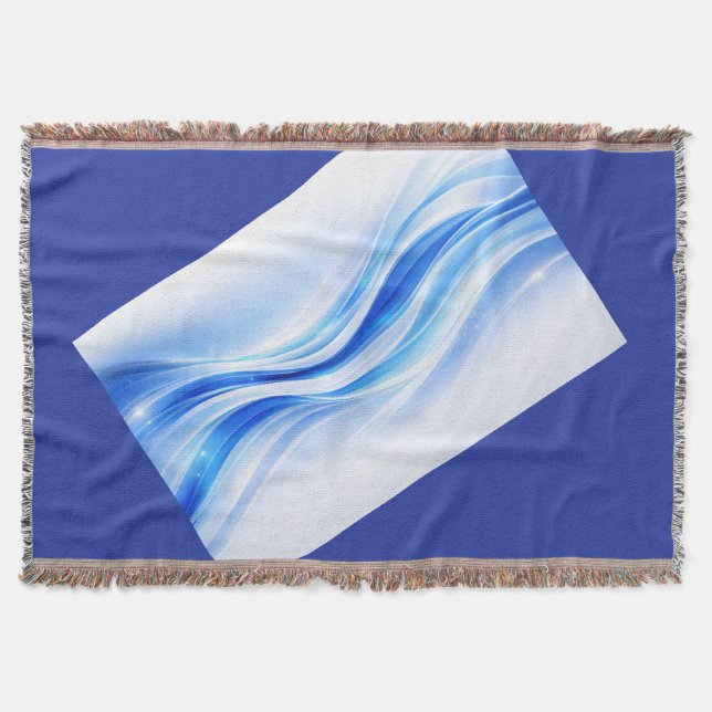 Blue & Silver Abstract Wave Blanket – Modern Flowi Filt (Framsidan)