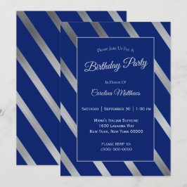 Blue Silver Birthday Inbjudningar