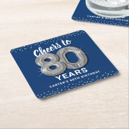 Blue Silver Cheers to 80 Years Birthday Underlägg Papper Kvadrat