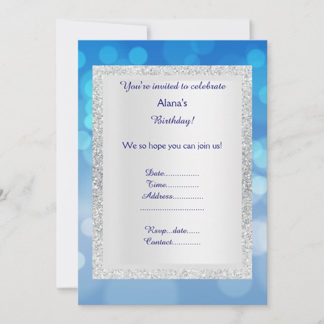 BLUE Silver ClassiTY PARTY INVITATION Inbjudningar (Framsida)