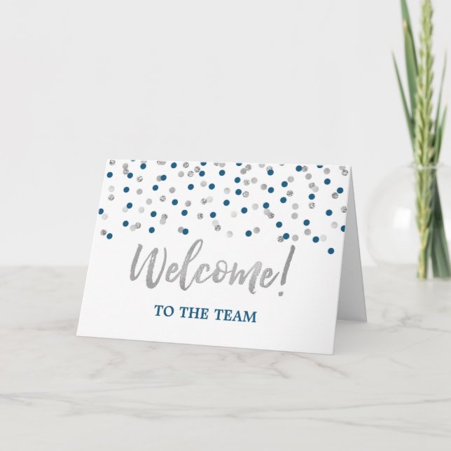 Blue Silver Confetti Employee Välkommen till teame Kort (Framsida)