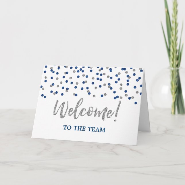 Blue Silver Confetti Employee Välkommen till teame Kort (Framsida)