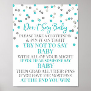 Blue Silver Confetti Säg inte Baby-spelsignatur Poster