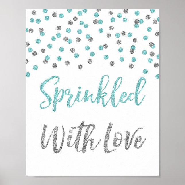 Blue Silver Confetti Sprinkled med Kärlek-tecken Poster (Framsidan)