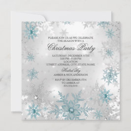 Blue Silver Crystal Snowflake jul Party SQ Inbjudningar