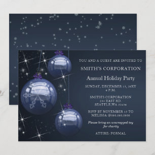Blue Silver Festive Corporate julfest Inbjudningar